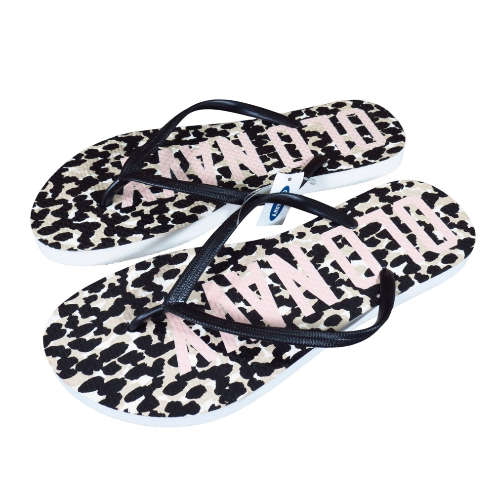 Old Navy Logo Women Flip Flop Size 7 Casual Beach Pool Sandal Leopard Print Pink